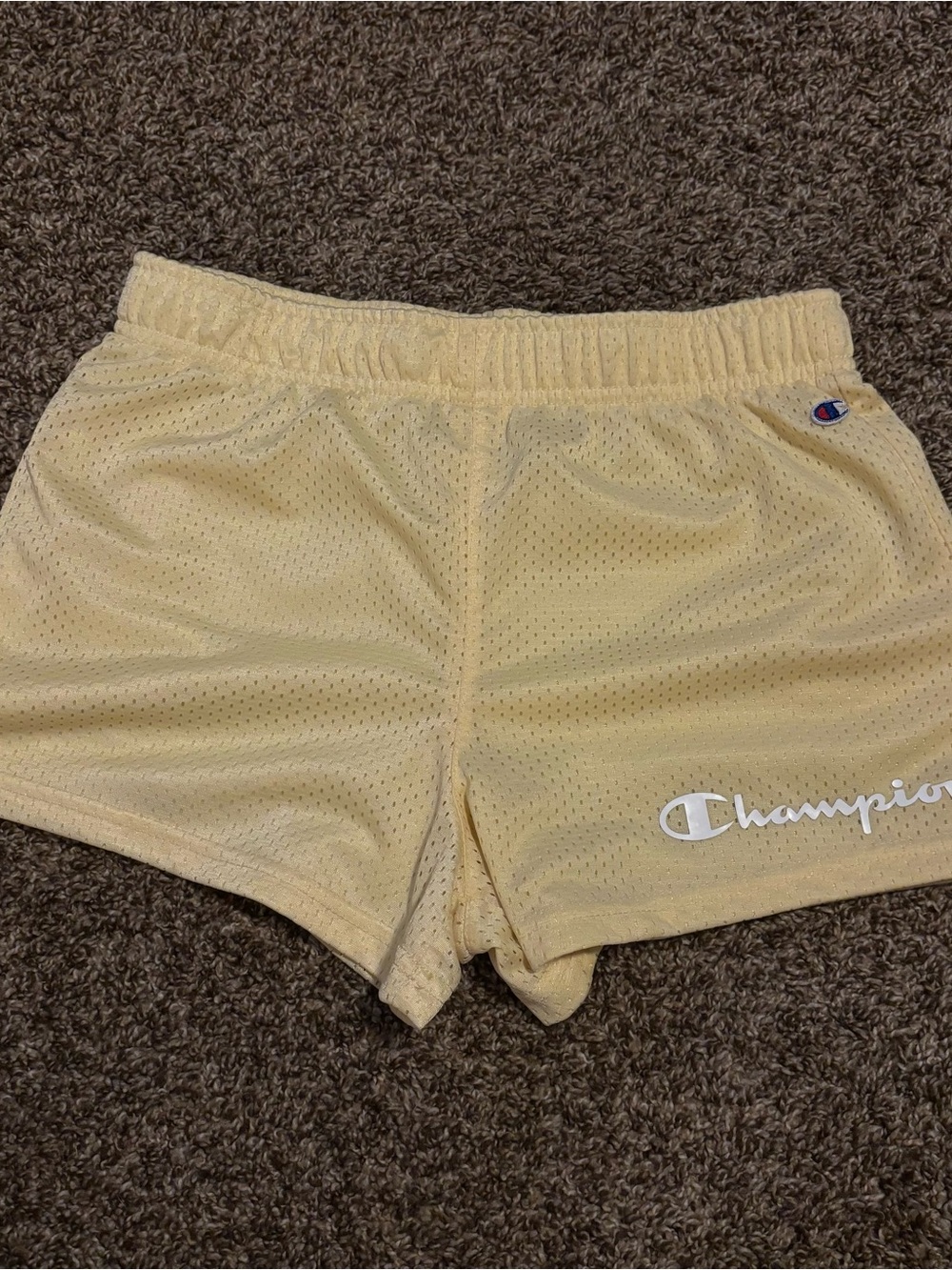 Champion Women's Yellow Mesh retro/Y2K athletic mini micro Shorts XL
